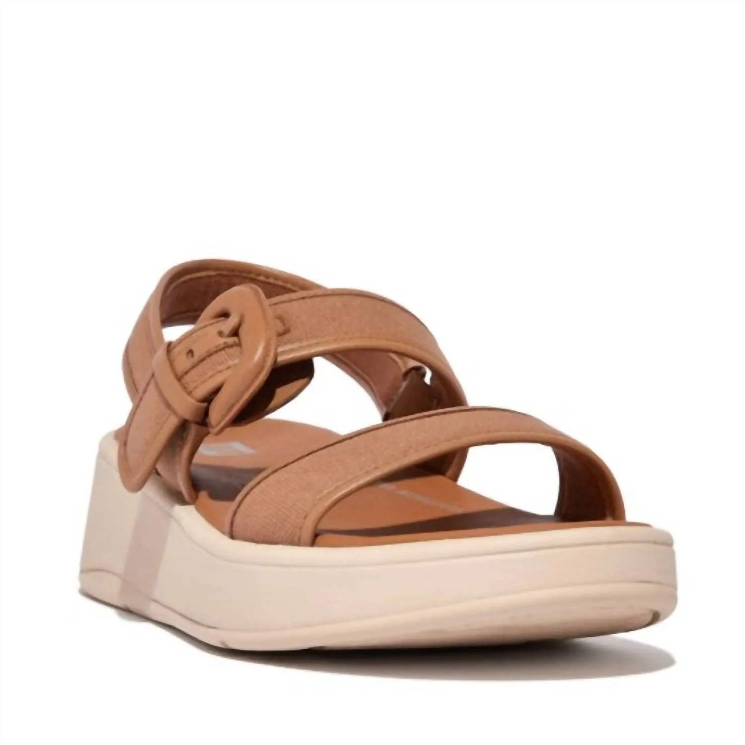 Women's Platform Buckled Leather Backstrap Sandal In Latte Tan