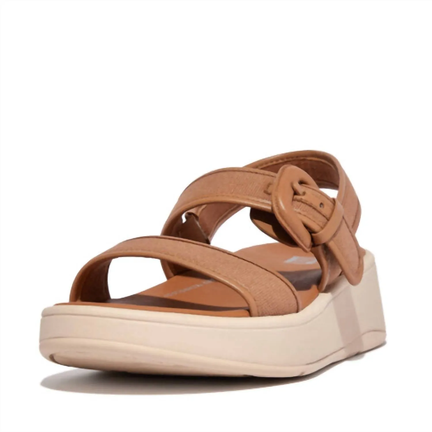 Women's Platform Buckled Leather Backstrap Sandal In Latte Tan