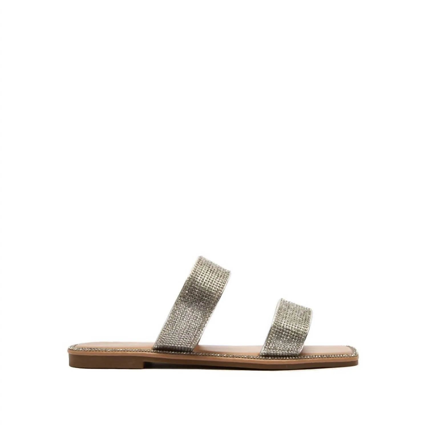 Women's Rhinestone Band Slide Sandal In Silver