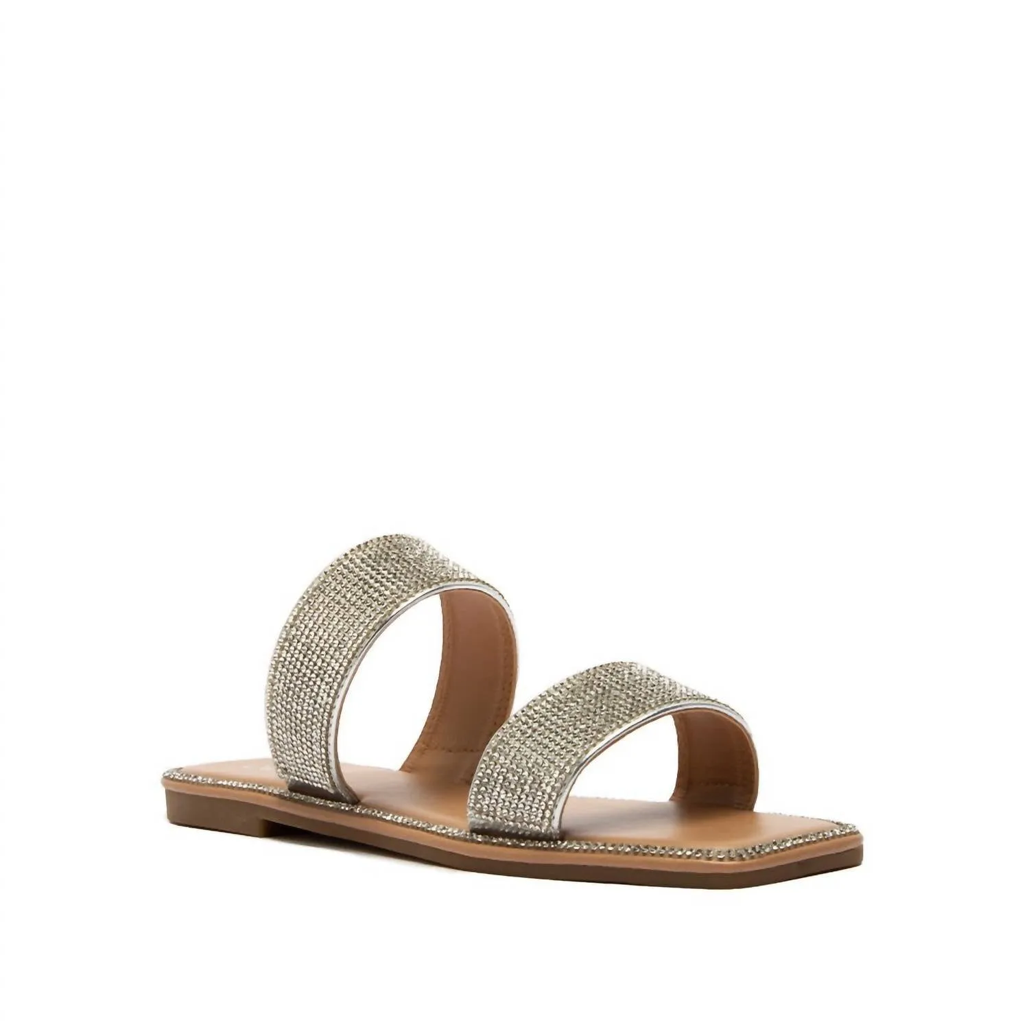 Women's Rhinestone Band Slide Sandal In Silver