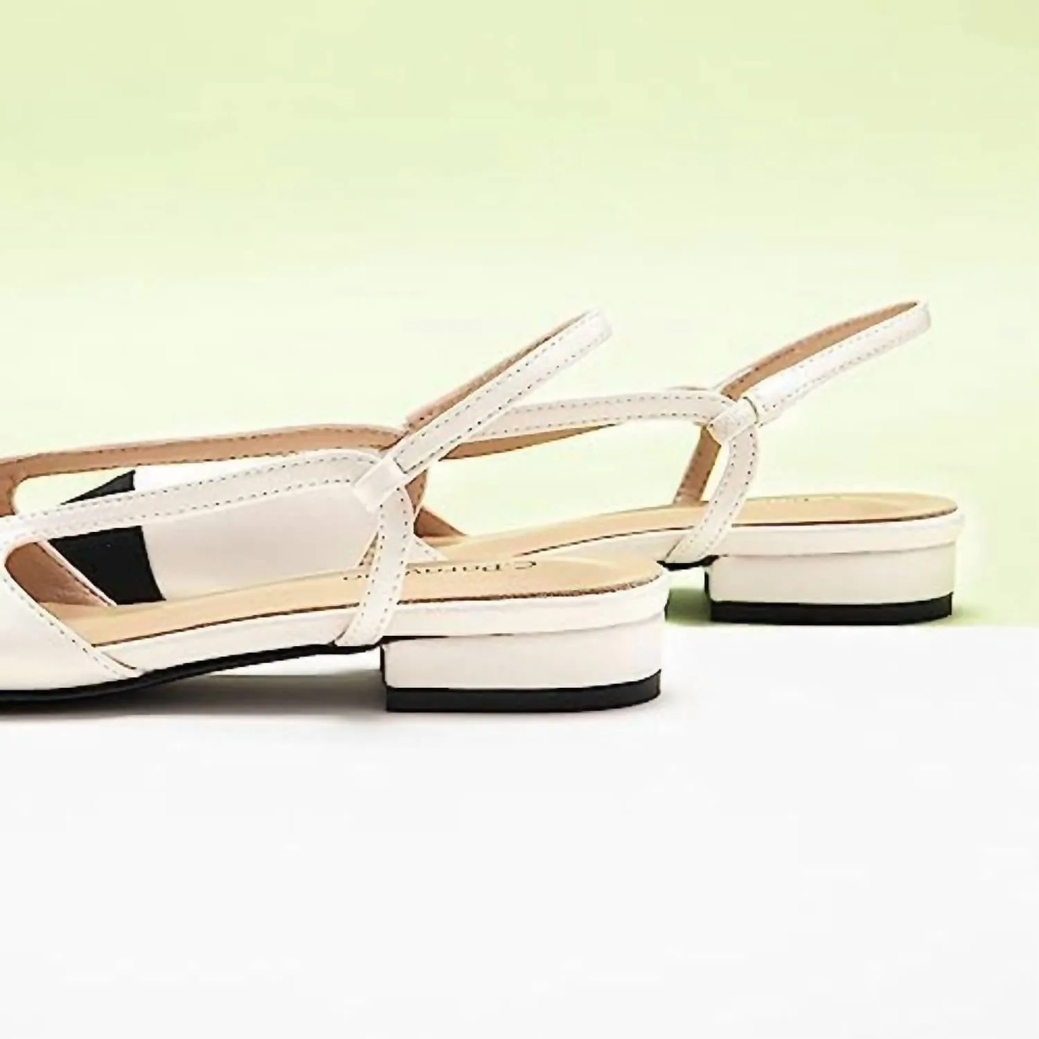 Women's Slingback Pointed Toe Flat Shoes In Black And White