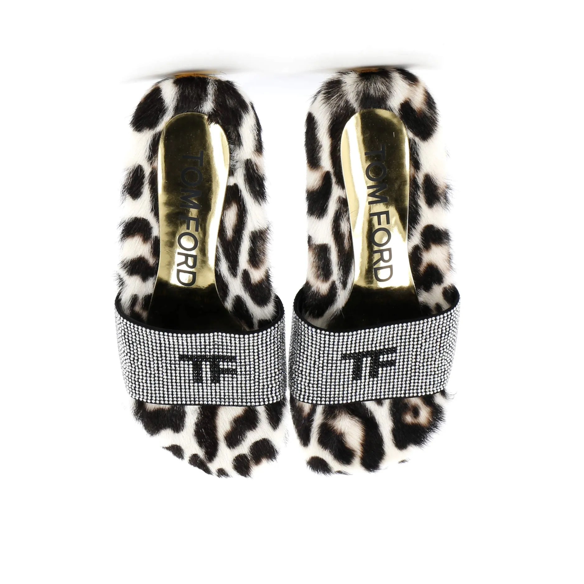 Women's TF Pool Slide Sandals Calf Hair and Crystal Embellished Leather