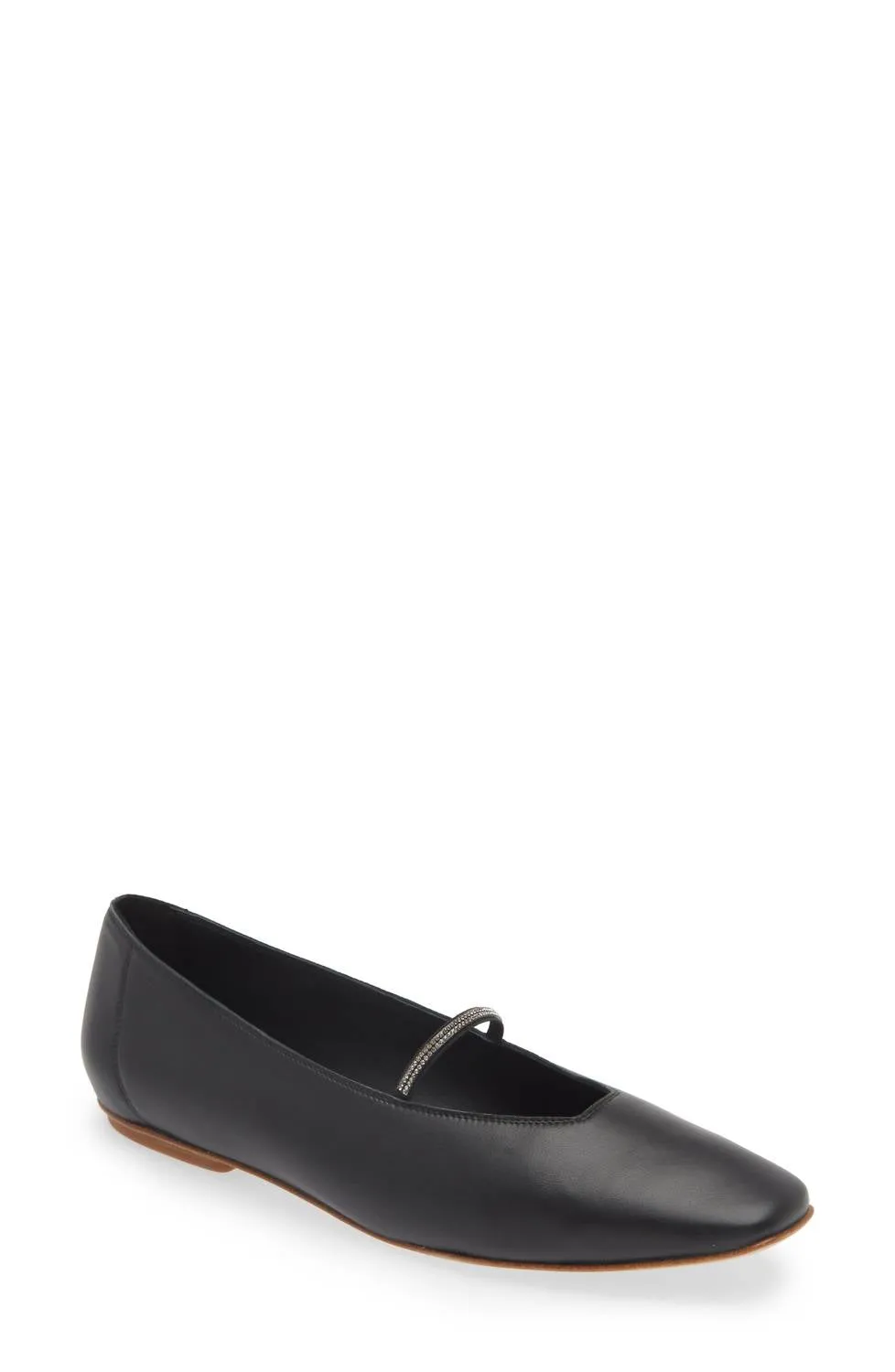 Women's Tila Crystal Strap Leather Ballerina Flat In Black