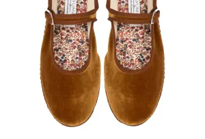 Women's Velvet Mary Jane Shoes In Warm Caramel