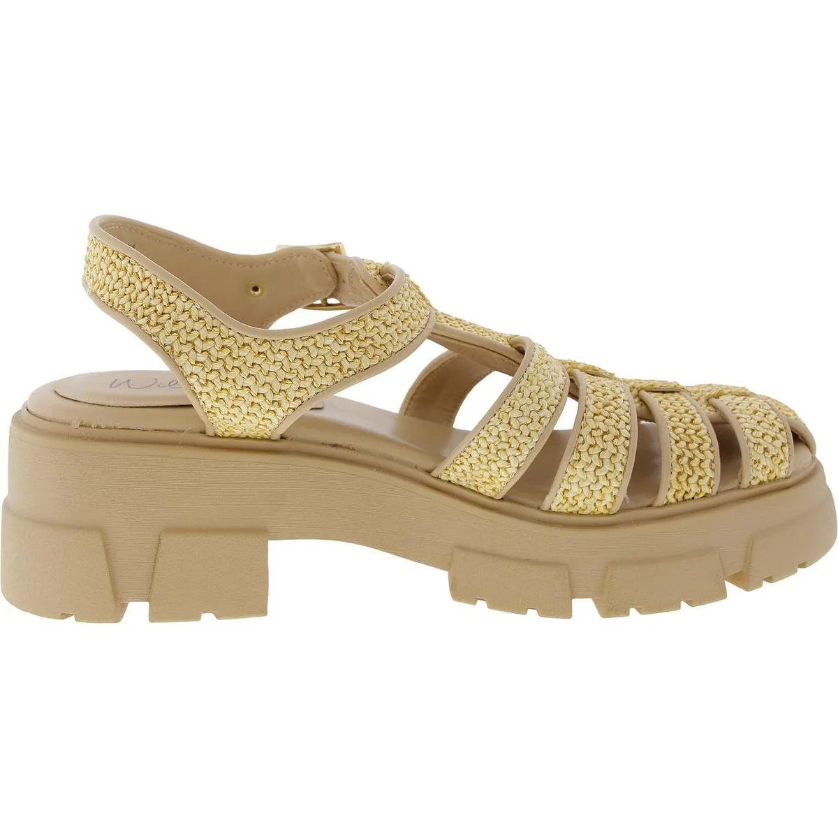 Womens Woven Straw Block Heel