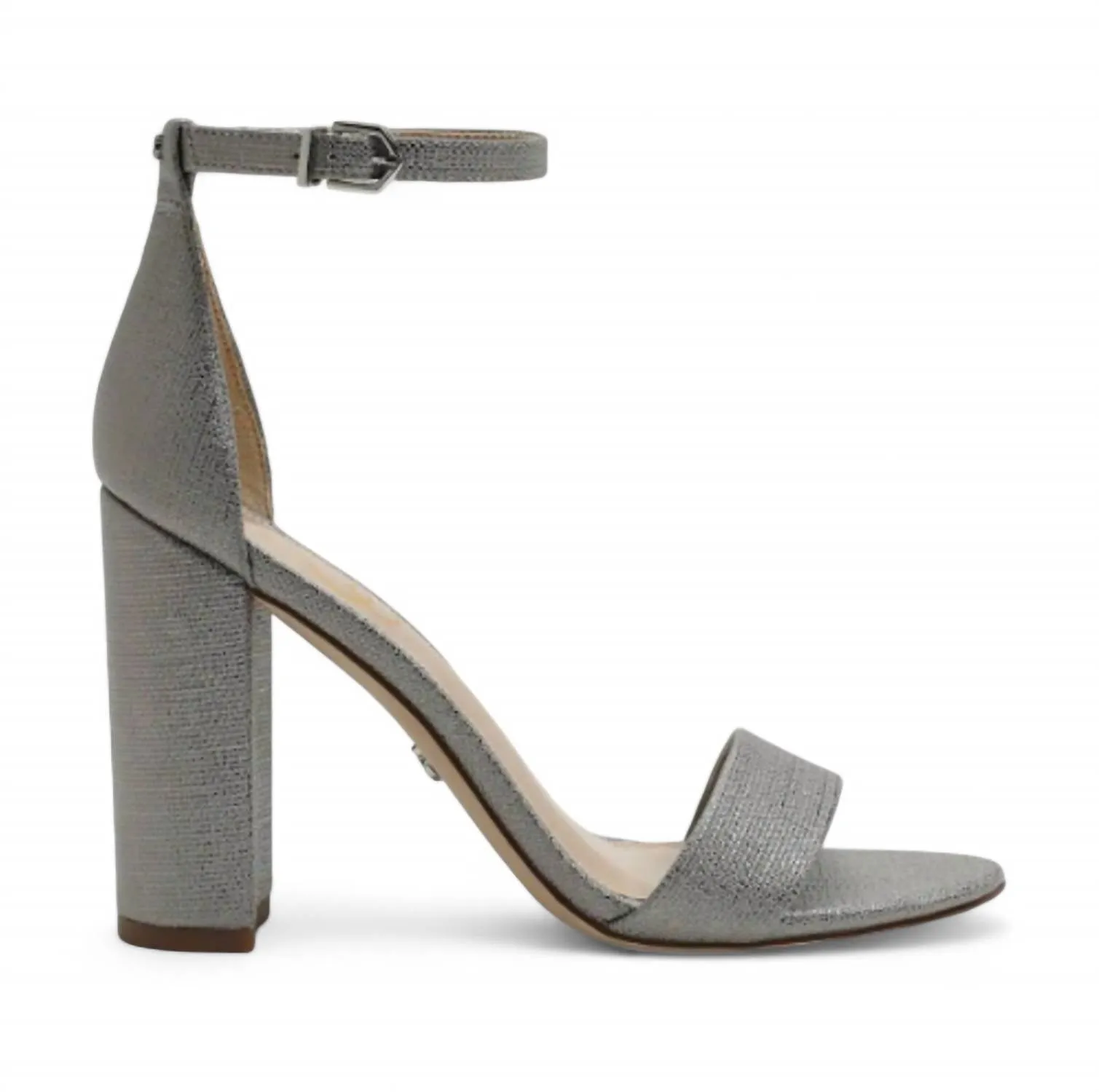 Yaro Block Heel Sandal In Pewter